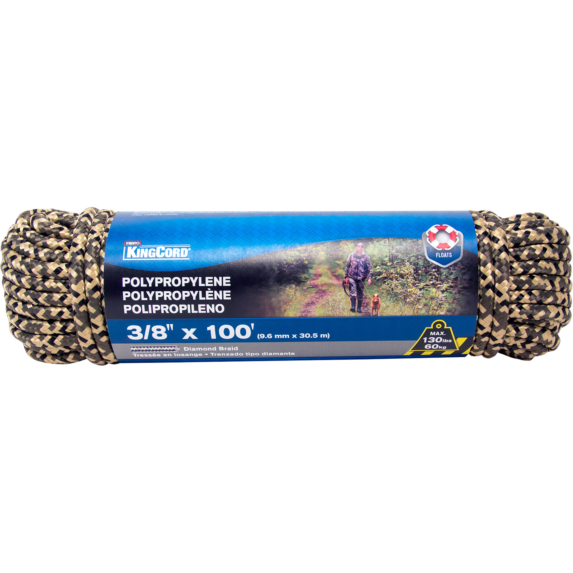 KingCord 3/8in. x 100in. Camo Polypropylene Braid Rope